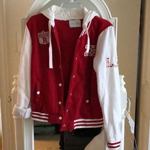 Delias hooded varsity letterman sweatshirt